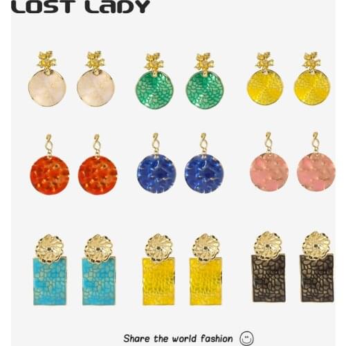 Lost Lady Multicolor Round Alloy Women Earrings Retro Cute Feelings Earrings for Girls Shiny Simple Earring Party Jewelry Gift