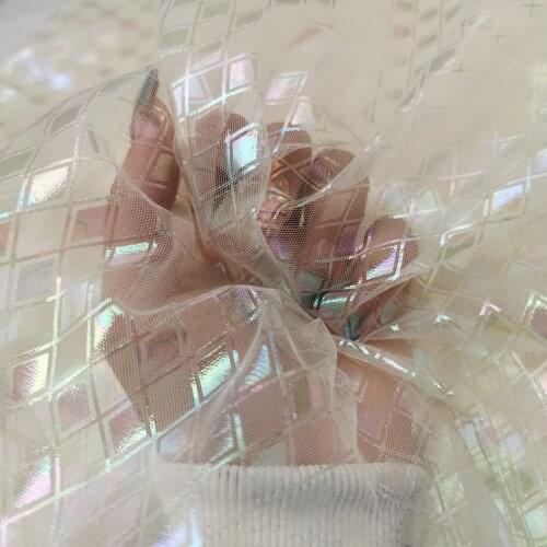 1M Iridescent Diamond Pattern Tulle Soft Mesh Fabric Girls Clothes Women Dress Material Wedding Birthday Party Sewing Supplies