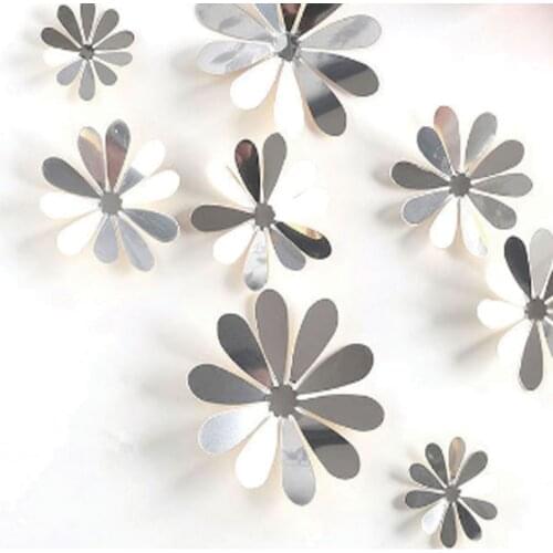 12pcs / set New 3D Flower Wall Mirror Stickers Gold Wedding Party Decoration Home Decor Sticker On The Wall