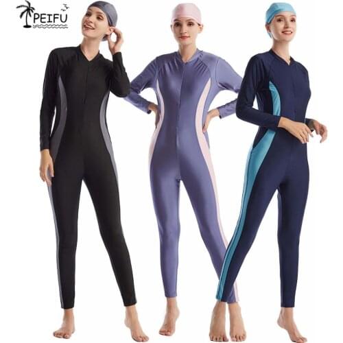 PEIFU 2020 Muslim Swimsuit for Women Design One Piece Long-Sleeve Surfing Suit Sun Protection Swimwear Women Islamic Swim Wear