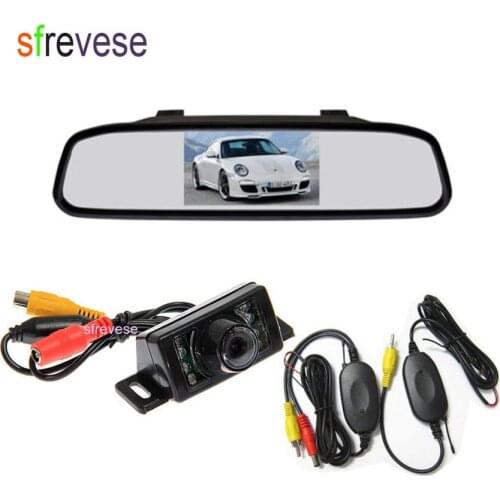 4.3" LCD Mirror Monitor + Car Rear View Kit Wireless 7 LED IR Night Vision Reversing Parking Backup Camera Waterproof