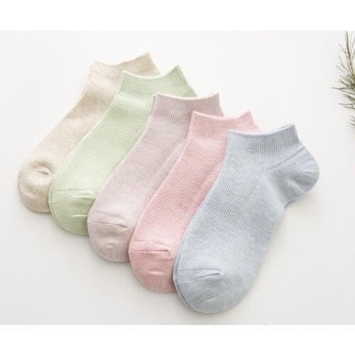 5 Pairs Womens Silicone Non-slip Invisible Socks Summer Solid Color Ankle Boat Socks Female Soft Cotton Slipper Thin Socks