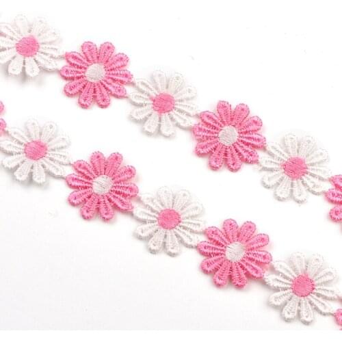 60Yards 2.5cm Embroidered Polyester Lace Trim Daisy Flowers Water Soluble Lace Ribbon For Baby Hair Accessories Sewing Materials