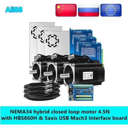 Free shipping 3axis/4axis closed loop stepper Kit:Nema 34 Stepper Motor 4.5N.m+Servo Driver HBS860H нема 34 linear stepper motor