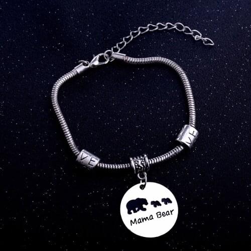 Bespmosp 12PC/Lot Mom Mommy Mama Bear Pendant Bracelets Bangles Women Family Heart Love Antique Beads Charm Jewelry Mothers Day