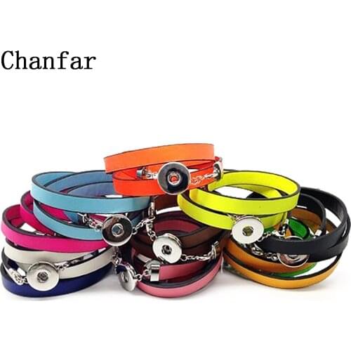 Chanfar Colorful Snap Button Wrap Leather Bracelet For DIY 18mm Snap Button