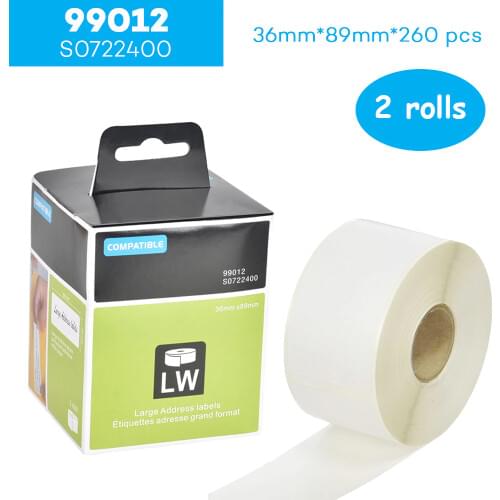CIDY 2 ROLLS 99012 For Dymo Labelwriter 450 Label Printer Label Maker Tapes Address Sticker 89mm*36mm Label Writer Plastic