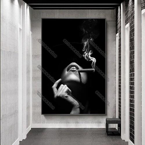 Art Canvas Painting Poster and Print Abstract Smoking Man In Black Background for Home Room Living Room Gallery Wall Decoration