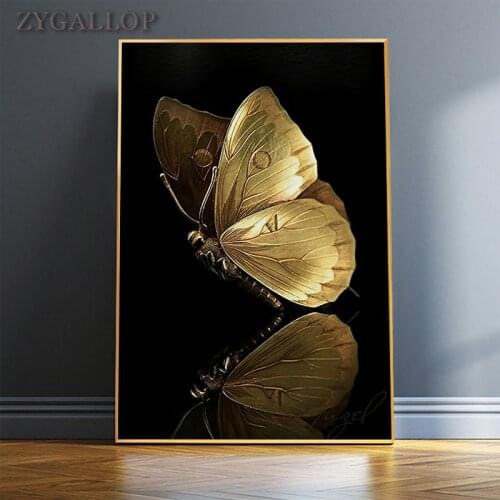 Golden Butterfly Posters And Prints Modern Art Canvas Painting Luxury Wall Art Black and Gold Wall Picture For Living Room Decor