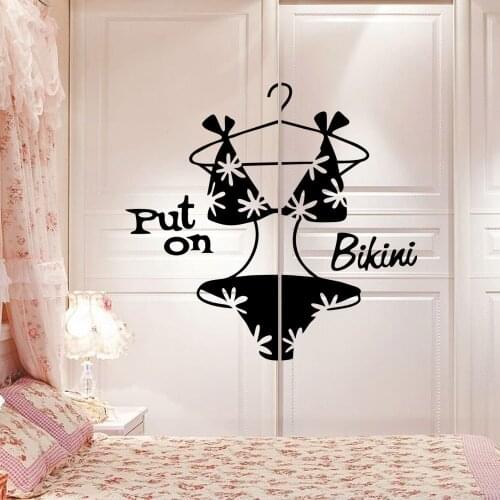 Creative bikini bedroom wardrobe decorative wall sticker home store removable black underwear sticker vinyl mural put on bikini