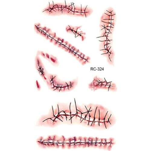Creative Halloween Horror Wound Realistic Bloodstained Scar Pattern Waterproof Tattoo Stickers Festival Decorations