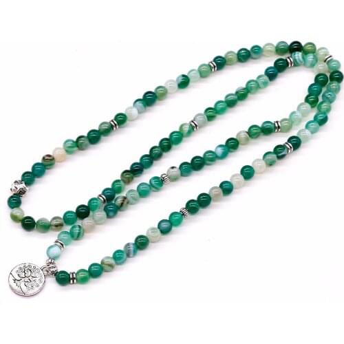Green Onyx Stone Healing Bracelet & Necklace Yoga Reiki Prayer Stone Charms 108 Bead Stretched Multilayer Bangle Women and Men