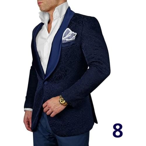 Butterfly Flower Men Suits Groom Tuxedos Shawl Satin Lapel Groomsmen Wedding Suits (Purple Jacket+White Pants+White Vest )