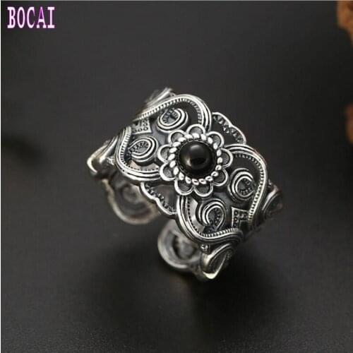 New s925 sterling silver jewelry mens fashion silver ring classic retro hollow stem vine pattern open adjustable ring for Men