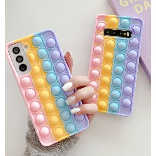 For Samsung Galaxy Note 9 10 20 S9 S10 S20 S21 Plus Ultra Case Reliver Stress Pop Fidget Toys Push Bubble Soft Silicone Cover