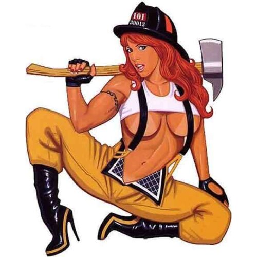 Firefighter Pinup Girl Locker Toolbox Stickers for Laptop USA Car Truck Bike USA Car Sticker Graphics PVC,13cm*11cm