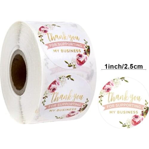 New 1Inch "Thank You for Supporting My Small Business" Round Floral Label Seals Sticker 500pcs/roll for Handmade Envelope Decor