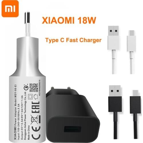 Original Xiaomi Redmi K20 QC 3.0 18W EU Wall Fast Charger Type C For Xiaomi Redmi Note 7 8 ProMi 8 9SE Mi5 Mi9 Lite POCOPHONE F1