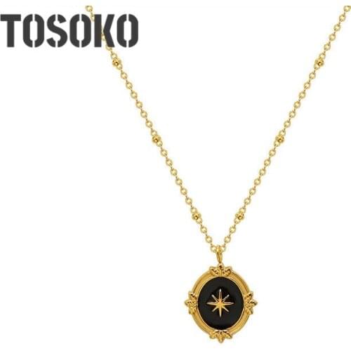 TOSOKO Stainless Steel Jewelry Ins Royal Style Six Star Necklace Rice Word Drop Oil Lady Elegant Clavicle Chain BSP1001