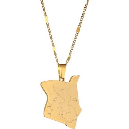 Stainless Steel Map of Kenya Pendant Necklaces Gold Color Map Kenyans Jewelry Gift