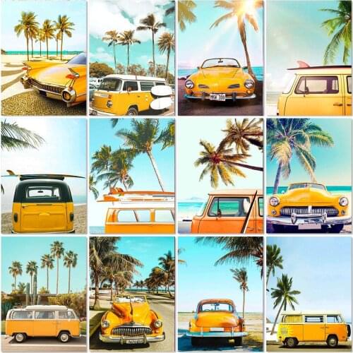 Full Square 5D Diy Diamond Painting Seaside Diamond Embroidery Bus Cross Stitch Kit Scenery Beach Rhinestones Mosaic Home Decor