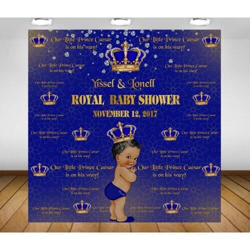 Custom Step And Repeat Boy Baby Shower Gold Crown background polyester or Vinyl cloth Computer print birthday backdrop