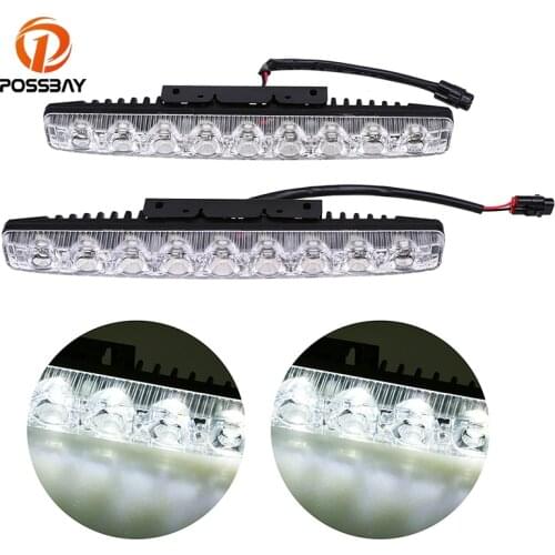 POSSBAY 2x White Daytime Running Light LED Head Lamp Fog Lights 9W 6W 9000K DRL External Light Universal