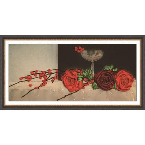 Needlework,DIY Ribbon Cross stitch Sets for Embroidery kit,Happy Red Rose flower floral ribbon Cross-Stitch handwork wedding Kit