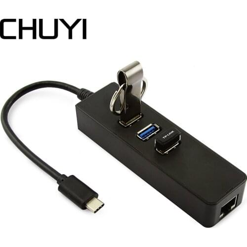 CHUYI USB C To RJ45 Ethernet Network Adapter Type-C Hub 3 Ports USB 3.0 Multi USB Splitter For Macbook PC Computer Accessories
