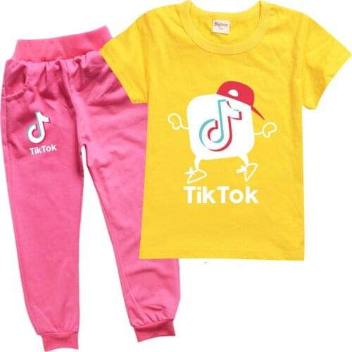 TIK TOK Fashion Summer Boy Clothing Short Sleeve T-shirt Cotton Pants Boys and Girls Funny Anime Cartoon Print