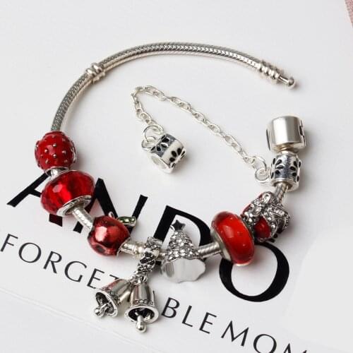 SZELAM New 2121Fashion Christmas Bell Bracelets Red Crystal Beaded BraceletsSBR210029