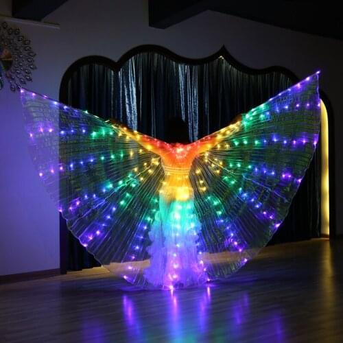 Belly dance Popular Stage Colorful LED Isis WingsPerformance Props Wings Props With Stick Belly Dancing Accessory include stick
