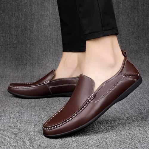 Mens Genuine Leather Shoes Classic British Style Leisure Outdoor Loafer Shoes Soft Bottom Wear-resistant Comfortable Shoes