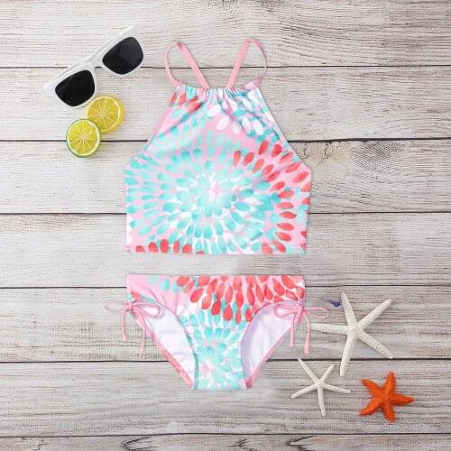 Vintage Floral Printing Swimsuit Kids Baby Girls Bikini Set Summer Swimwear Beach Swimming Suit For Girls Children Bathing Suit