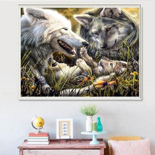 Needlework Diy Embroidery Wolf Family Painting Cross Stitch Full Diamond Mosaic Home Decoration