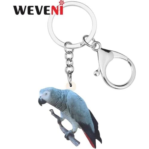 WEVENI Acrylic Gray Parrot Key Chains Bird Key Rings Handbag Car Wallet Decorations Keychains For Women Girl Teen Men Charm Gift