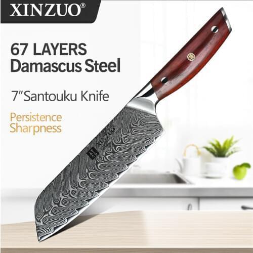 XINZUO 7 " Kitchen Santoku Knife High Carbon Stainless Steel Damascus Kitchen Knives Japanese Style Chef Knives Rosewood Handle