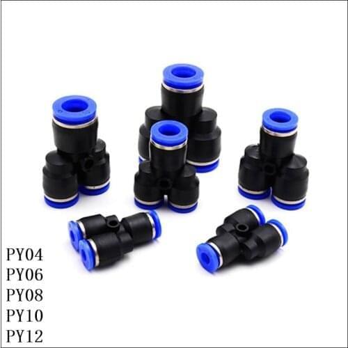 15-50pcs/Lot PY4/PY6/PY8/PY10/PY12 Y Shaped Tee Pneumatic Fitting 4 to 12mm OD Hose Tube Push In Air Gas Fittings Quick Coupling