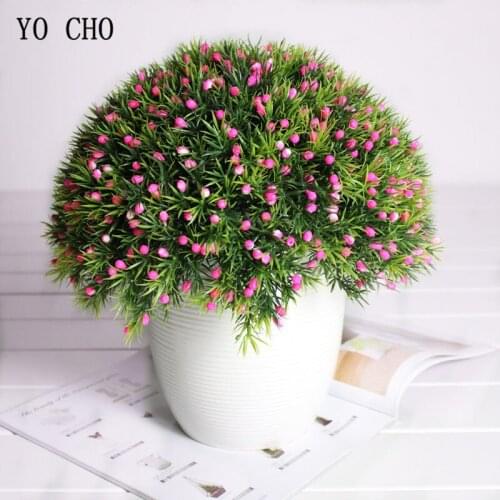 YO CHO 6Forks Cheap Artificial Flower Snake Tongue Grass Wedding Wall Decor Autumn Home Decoration Bonsai Fake Grass Green Plant