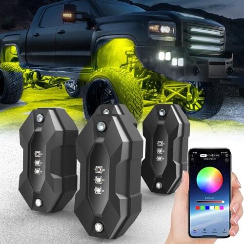 Youstar 4 Pods Bluetooth Control RGB Led Rock Light Kit for Trucks Cars Jeeps