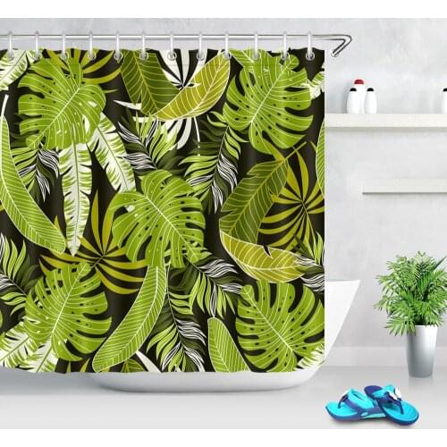 Leaf Green Tropical Plants Shower Curtains Leaves Printing Bathroom Curtain Waterproof Fabric Bath Curtains Bathtub Decor