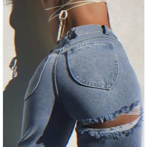 Hollow Out Straight High Pant 2021 Women Casual Holes Sexy Vintage Jeans Denim Loose Streetwear Summer Fashion Trousers