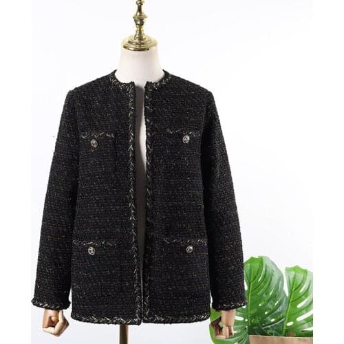 High Quality 2020 New Black Tweed Suits Coat Women Spring Autumn Woolen Jacket Female Long Sleeve Coats Couples Outwear YQ429