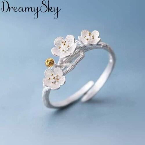 Fashion Silver Color Peach Blossom Flower Rings Gifts For Women Trendy Statement Jewelry Joyas De Plata Anillos Anelli