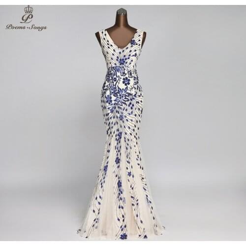 Backless V-neck Evening dress sequined candy color new style mermaid robe de soiree beautiful evening gown formal party dress