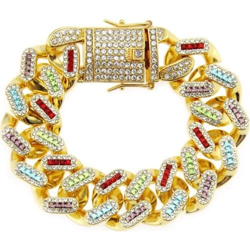 2021 Europe And America Hip Hop Water Set Mens Cool Bracelet Hiphop Miami Cuba Bracelet Bracelet Width 22mm