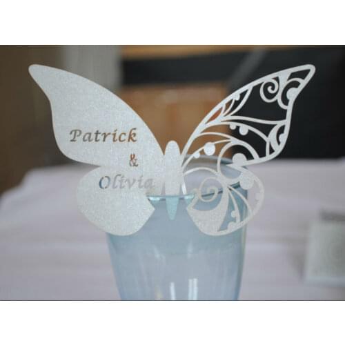 300pcs/LOT for Table Mark Wine Glass Butterfly Free Name Logo Place Cards Wedding Party Favor