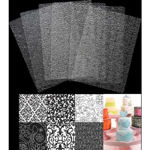 6pcs Bakeware Texture Sheet Set Cookie Texture Mat Sugar Craft Decoration Baking Tools Fondant Cake Mold Transparent Texture