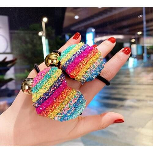 60pcs/lot DIY Simple Multi Rainbow Round Hair Band Horsetail Loving Heart Rubber Band Hair Styling Tools Accessories HA1723