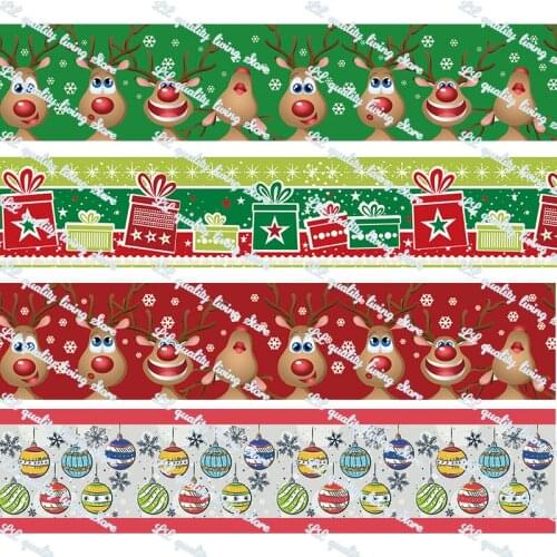 7/8"-3"（22-75mm） hot transfer elk printed christmas grosgrain ribbon 50 yards christmas decorations gift wrapping diy bows